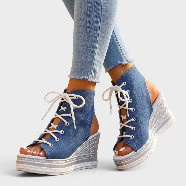 Elaina - Sandalia de cuña alta con cordones