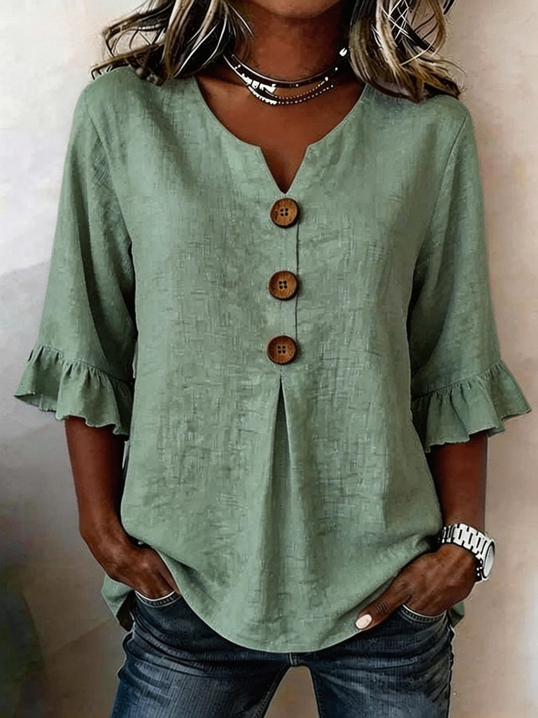Jessara - Blusa de lino con mangas voladas