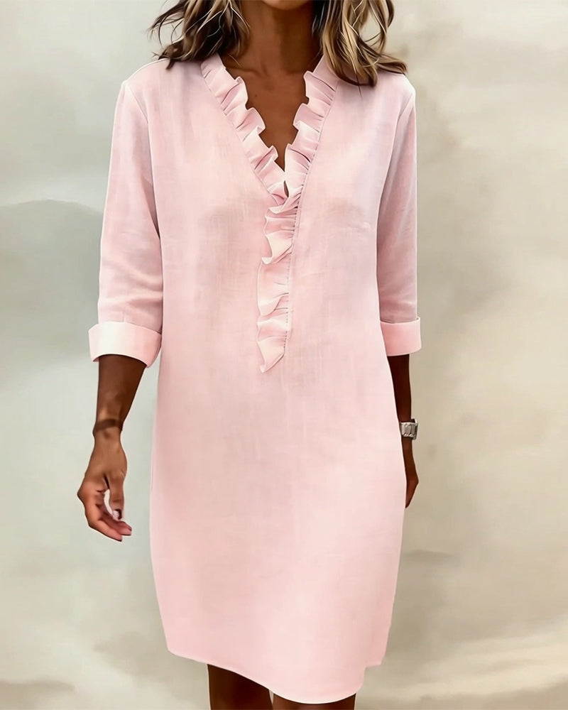 Dorelle - Vestido recto con holanes de mezcla de lino