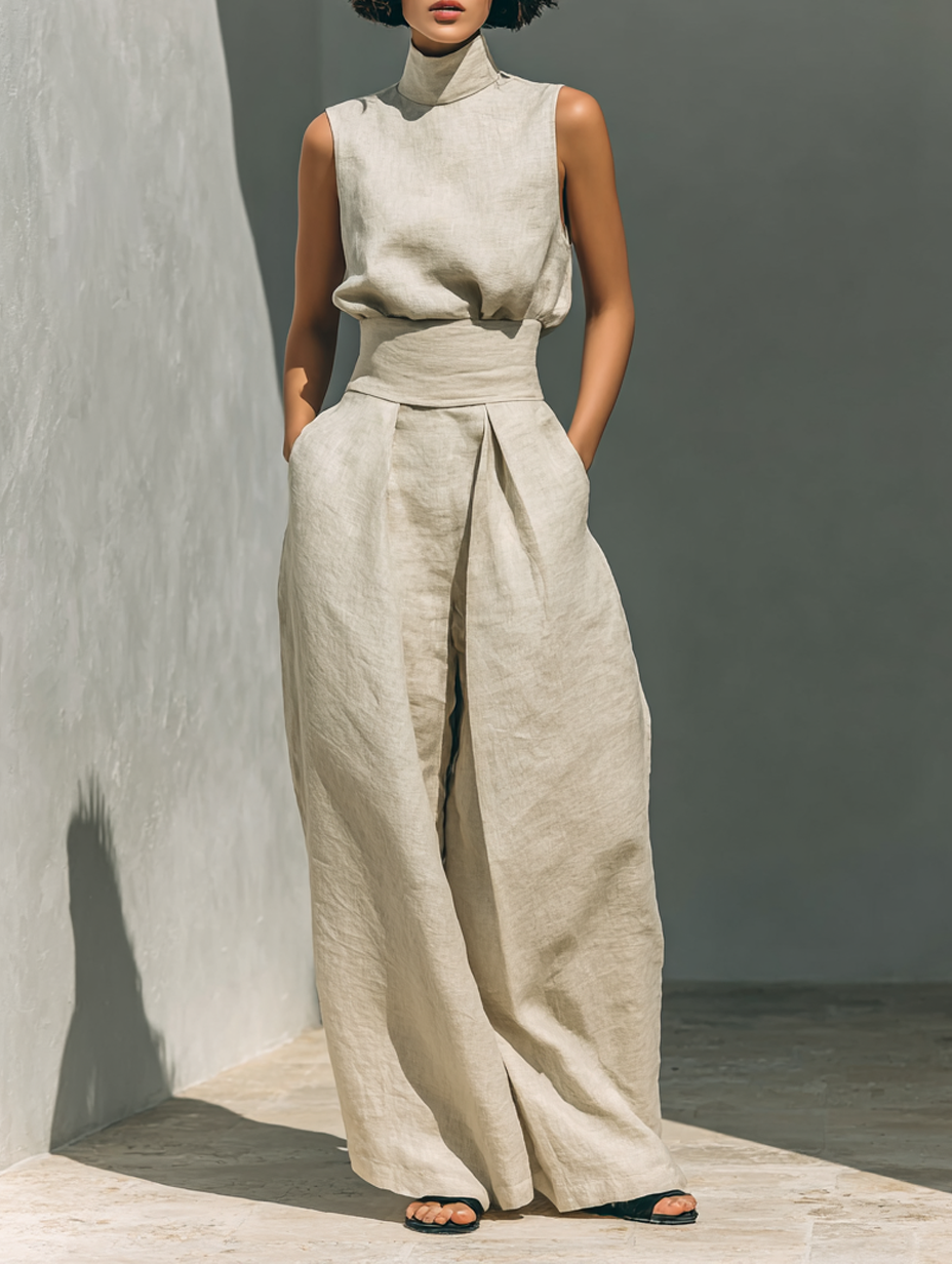 Alena - Conjunto de blusa sin mangas y pantalón de pierna ancha