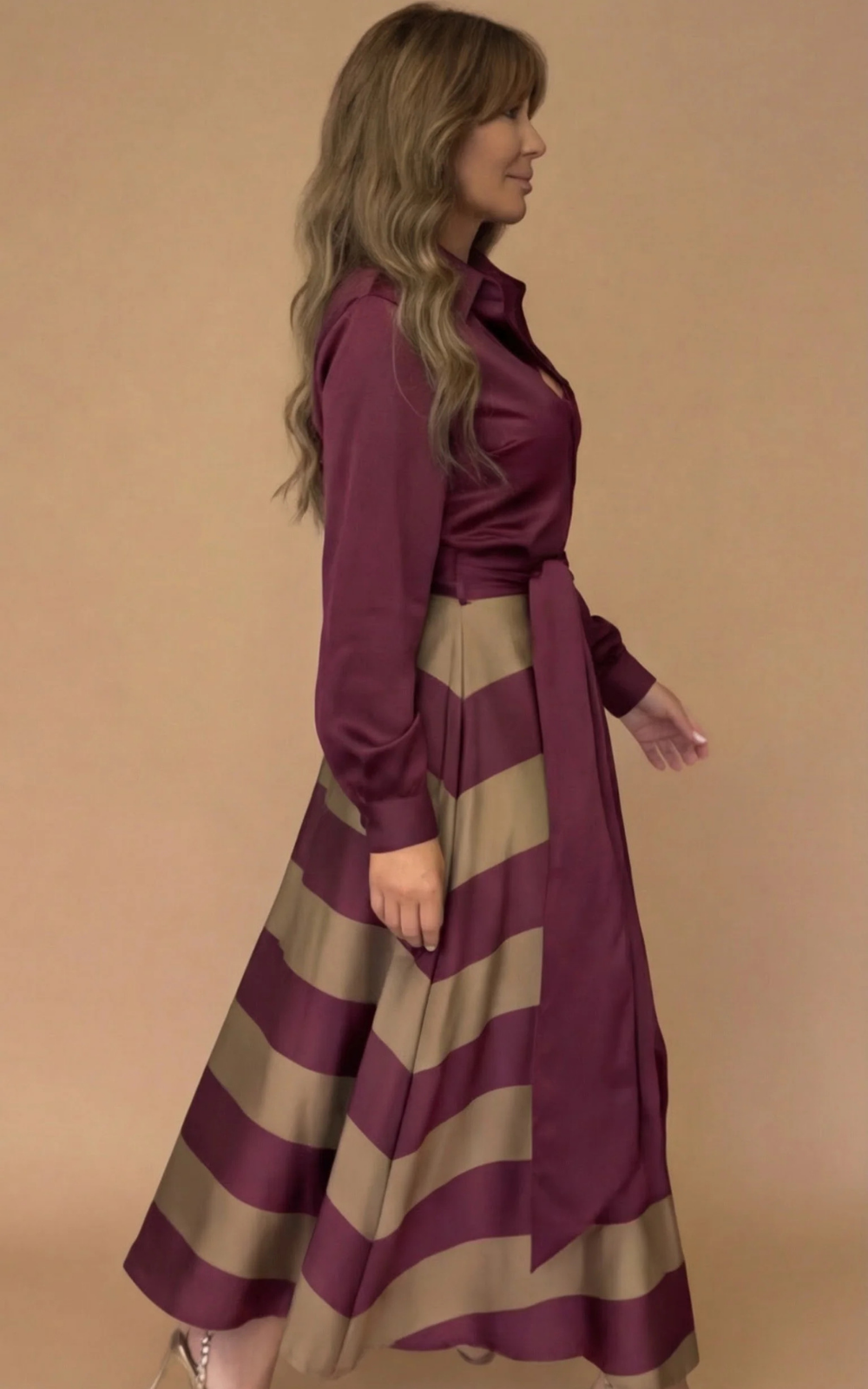 Zivara - Vestido maxi a rayas de tacto suave
