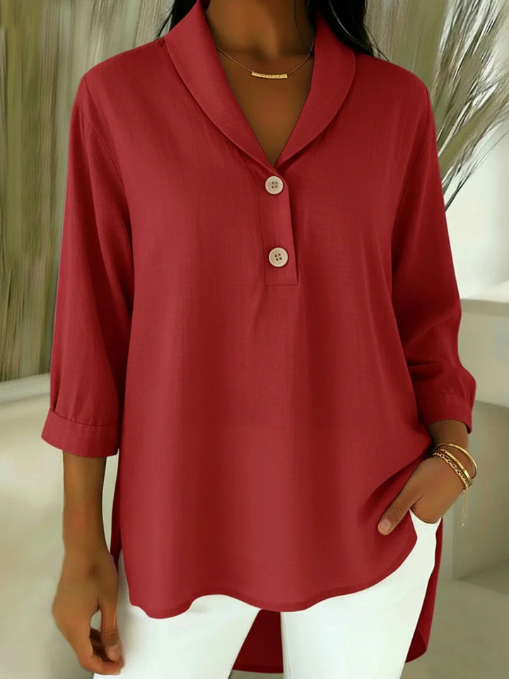 Claire - Blusa abotonada de tacto suave con escote en V