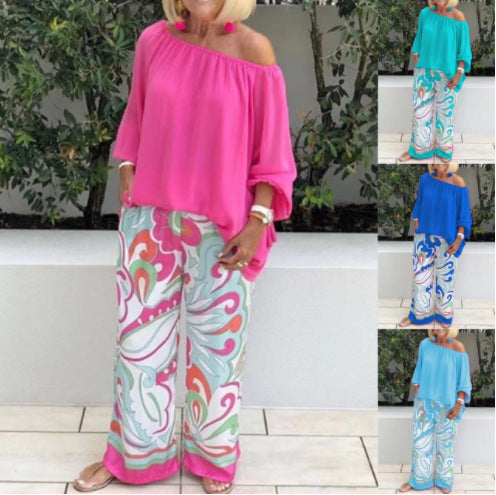 Brinette - Conjunto de blusa y pantalón palazzo