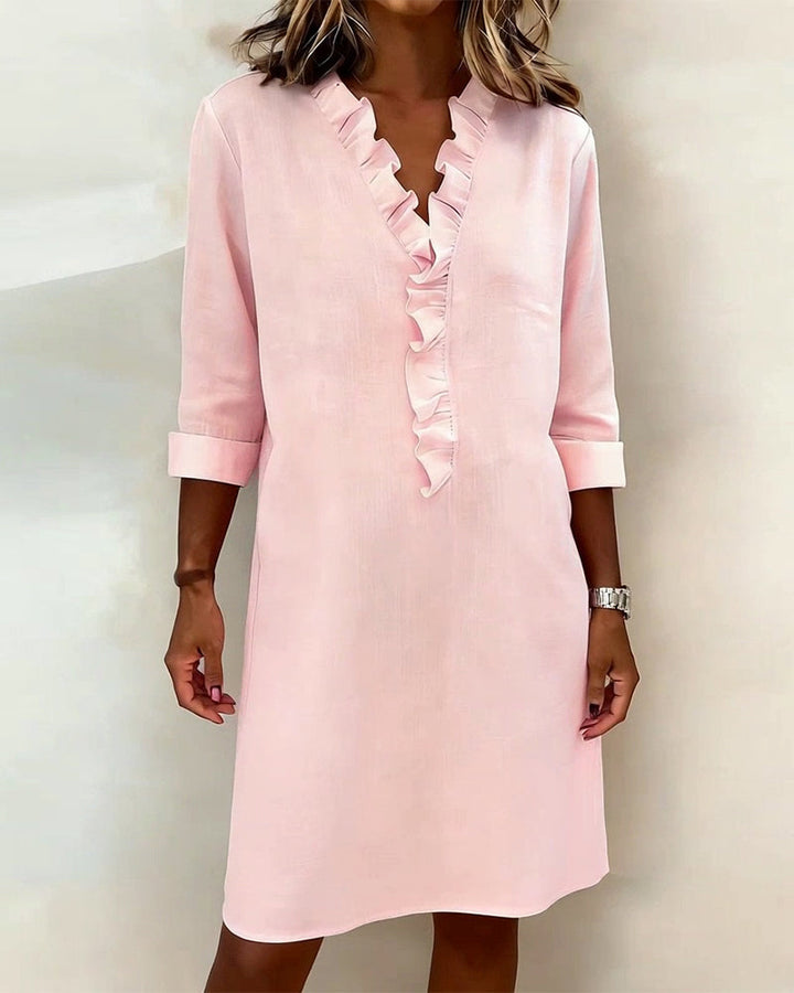 Dorelle - Vestido recto con holanes de mezcla de lino
