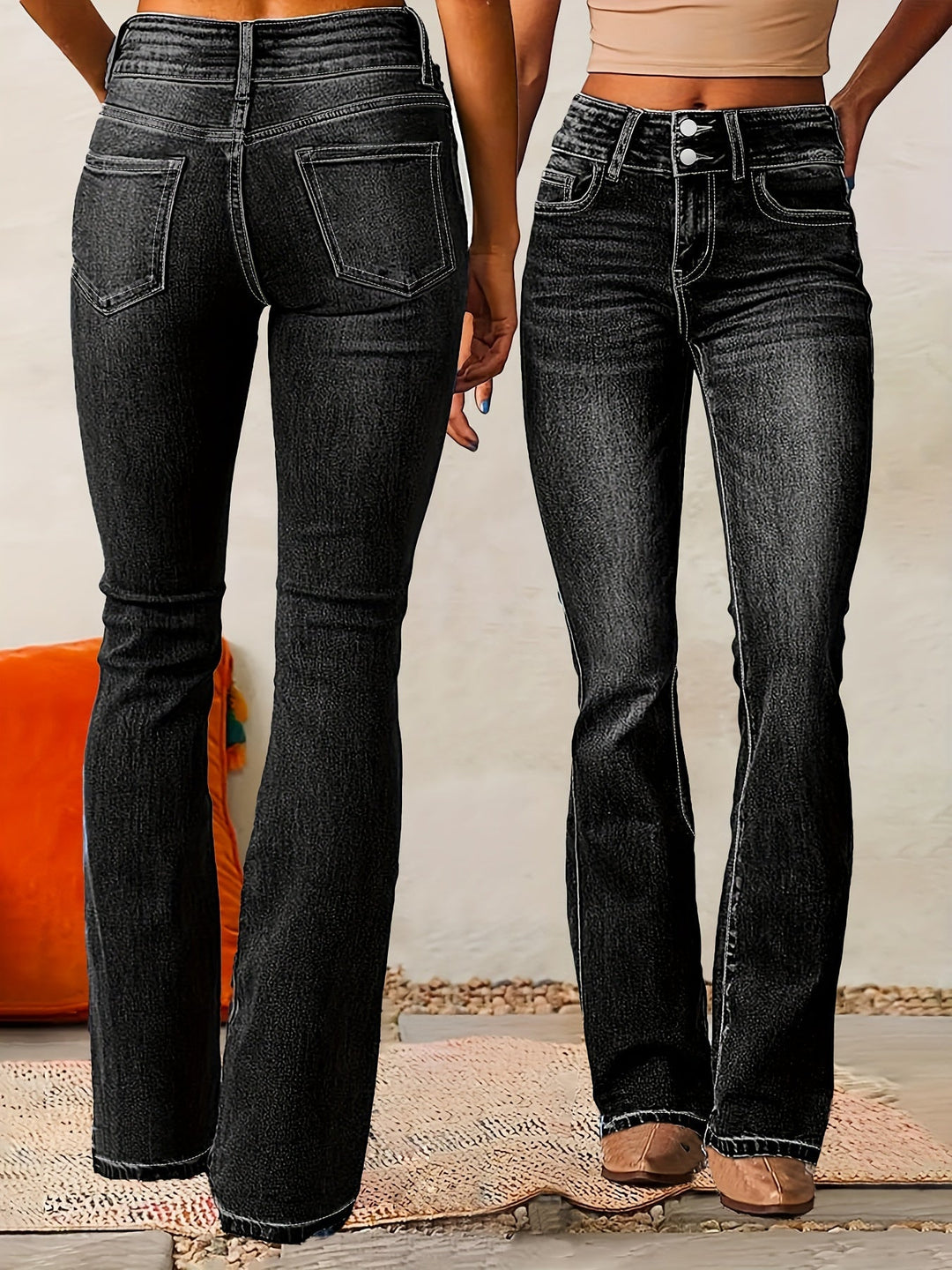 Evarra - Jeans acampanados de tiro alto con suave elasticidad