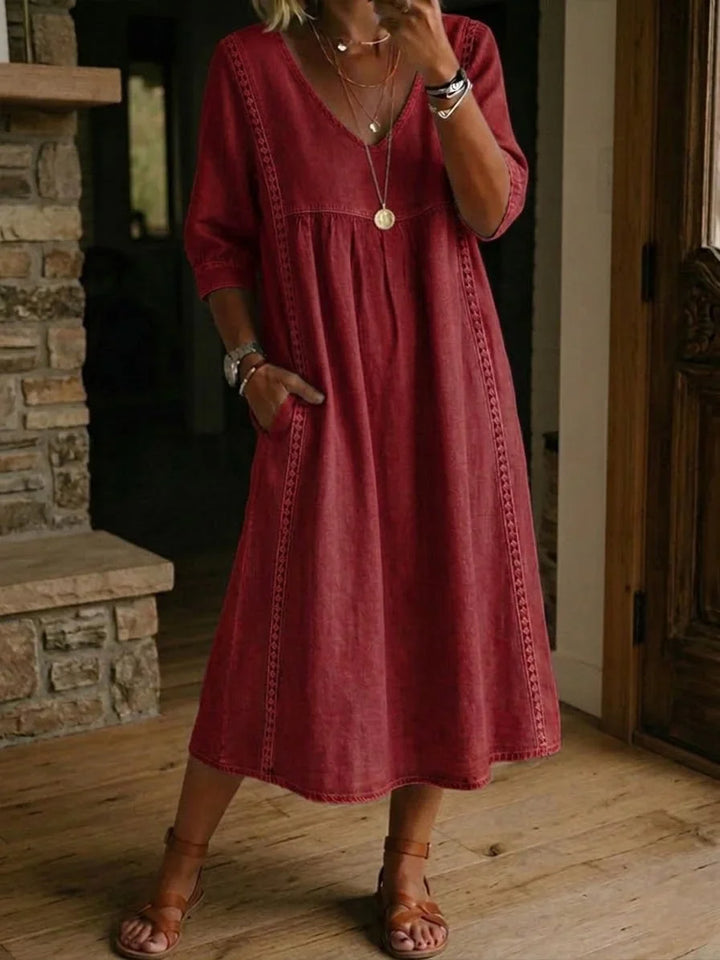 Rovina - Vestido midi de manga 3/4 con corte relajado
