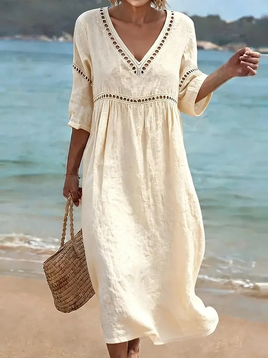 Quessia - Vestido de tacto suave con escote en V