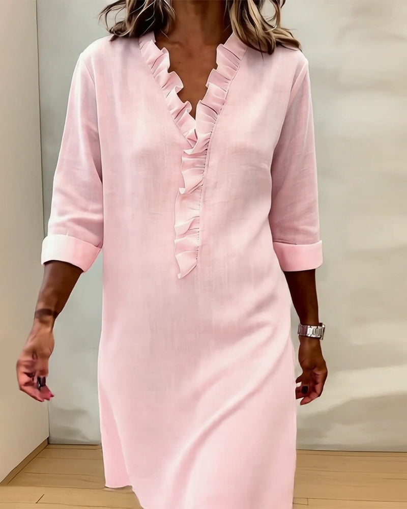 Dorelle - Vestido recto con holanes de mezcla de lino