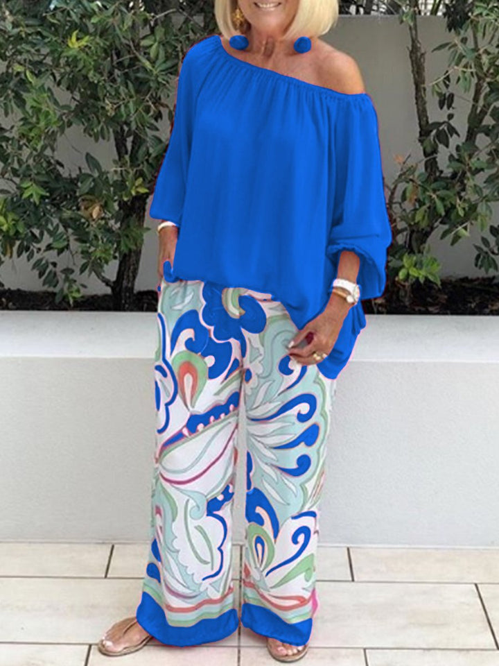 Brinette - Conjunto de blusa y pantalón palazzo