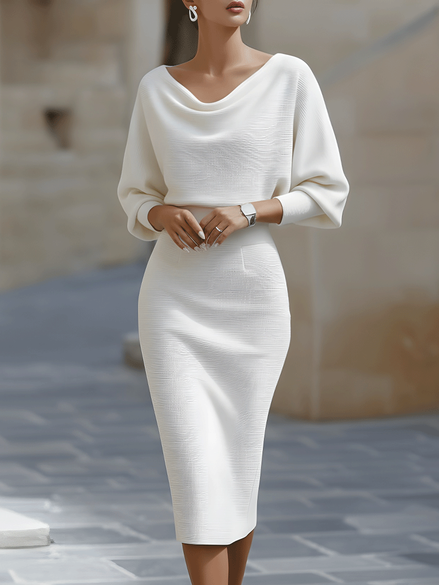 Avalon - Vestido midi con mangas murciélago, suave al tacto