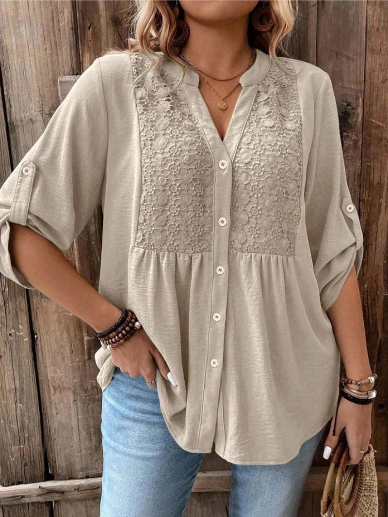 Halina - Blusa con escote en V de tacto suave