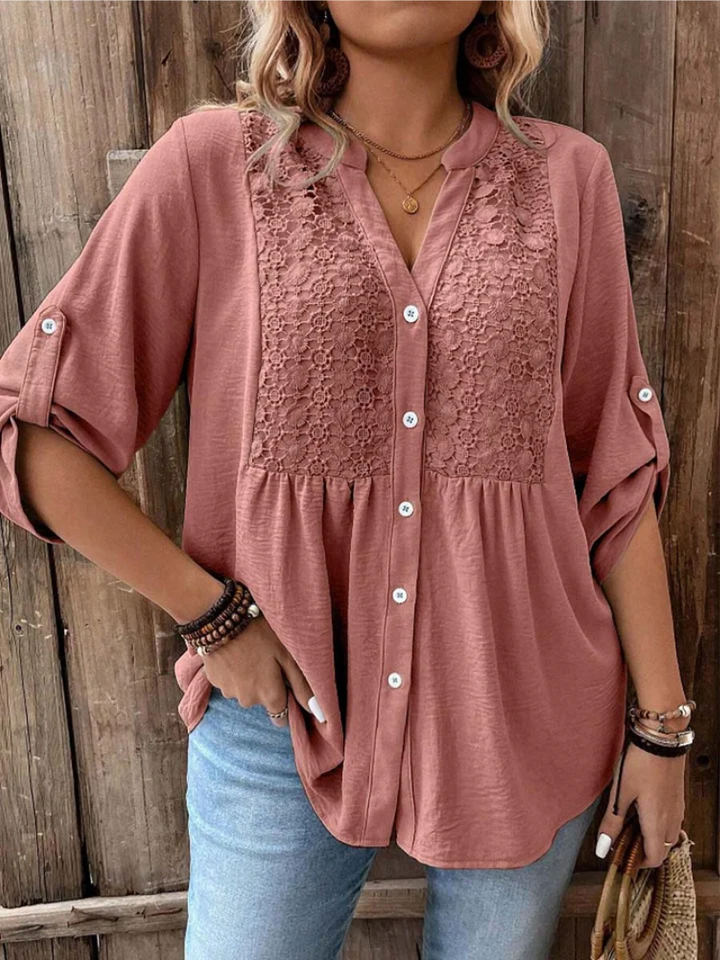 Halina - Blusa con escote en V de tacto suave