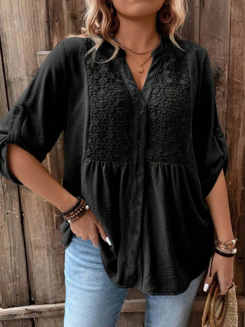 Halina - Blusa con escote en V de tacto suave