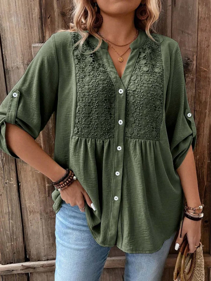Halina - Blusa con escote en V de tacto suave