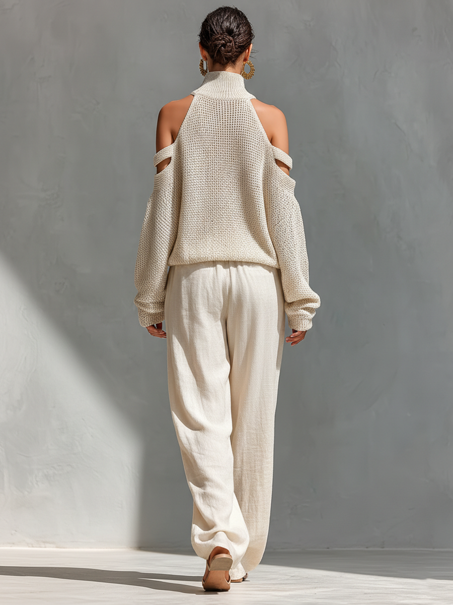 Diorelle - Conjunto con top tejido y pantalón de pierna ancha