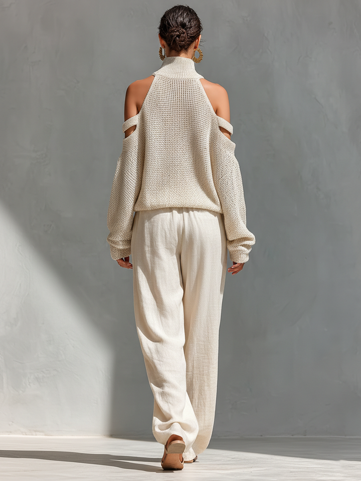 Diorelle - Conjunto con top tejido y pantalón de pierna ancha