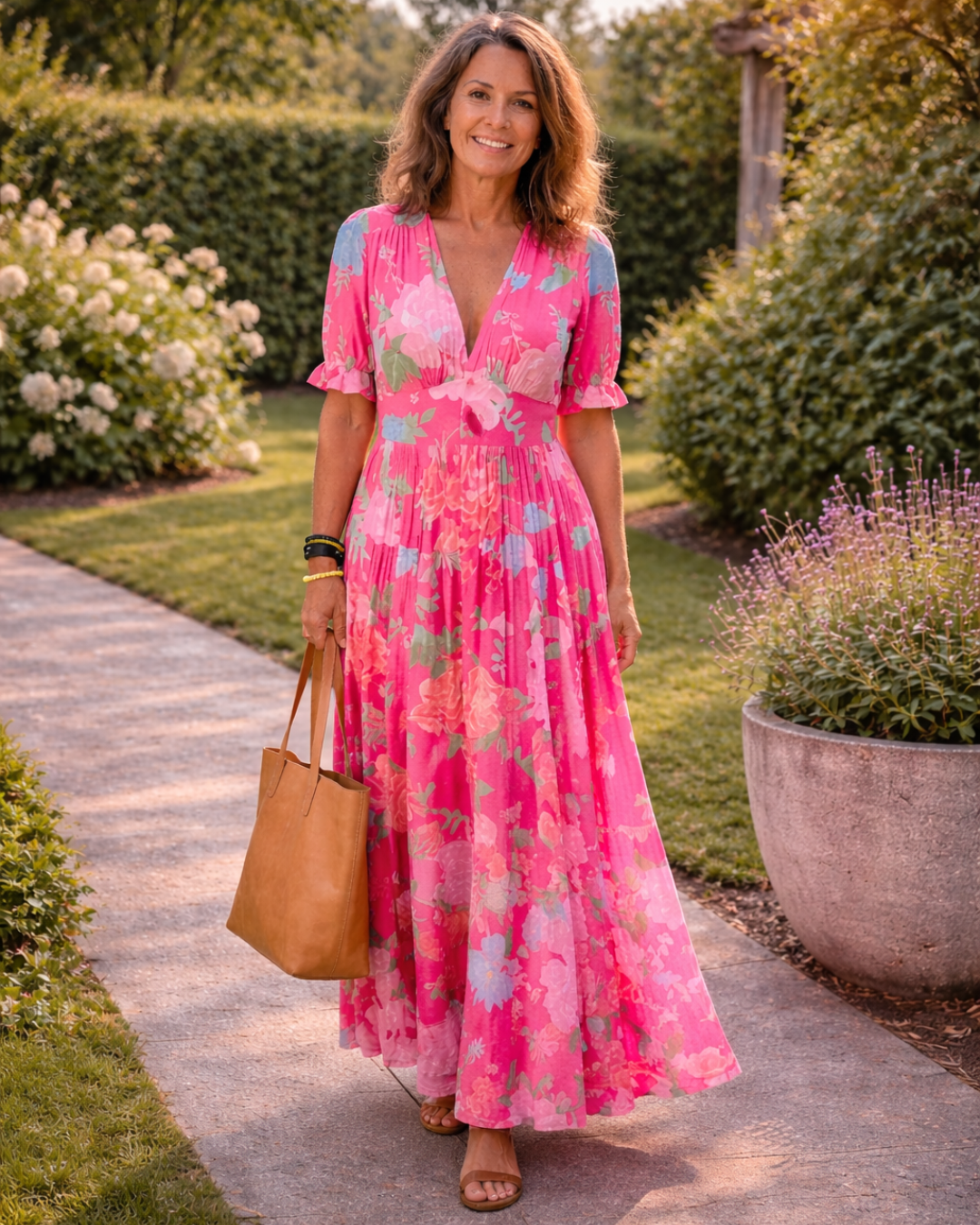Adelisse - Vestido maxi plisado con estampado floral