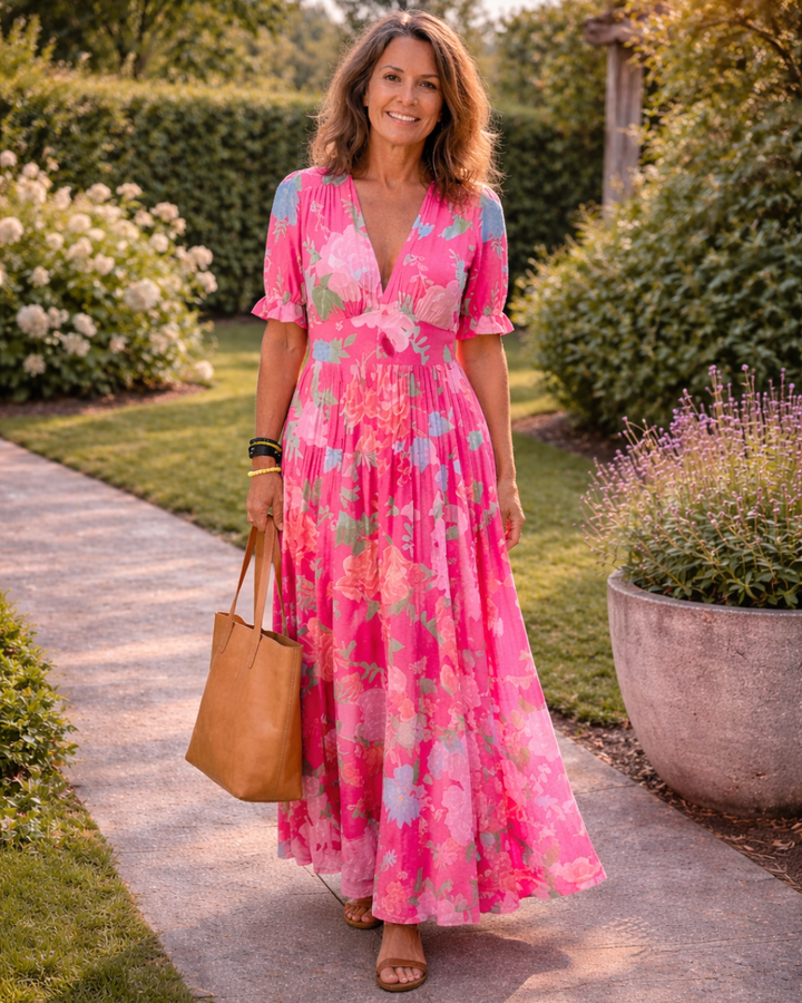 Adelisse - Vestido maxi plisado con estampado floral