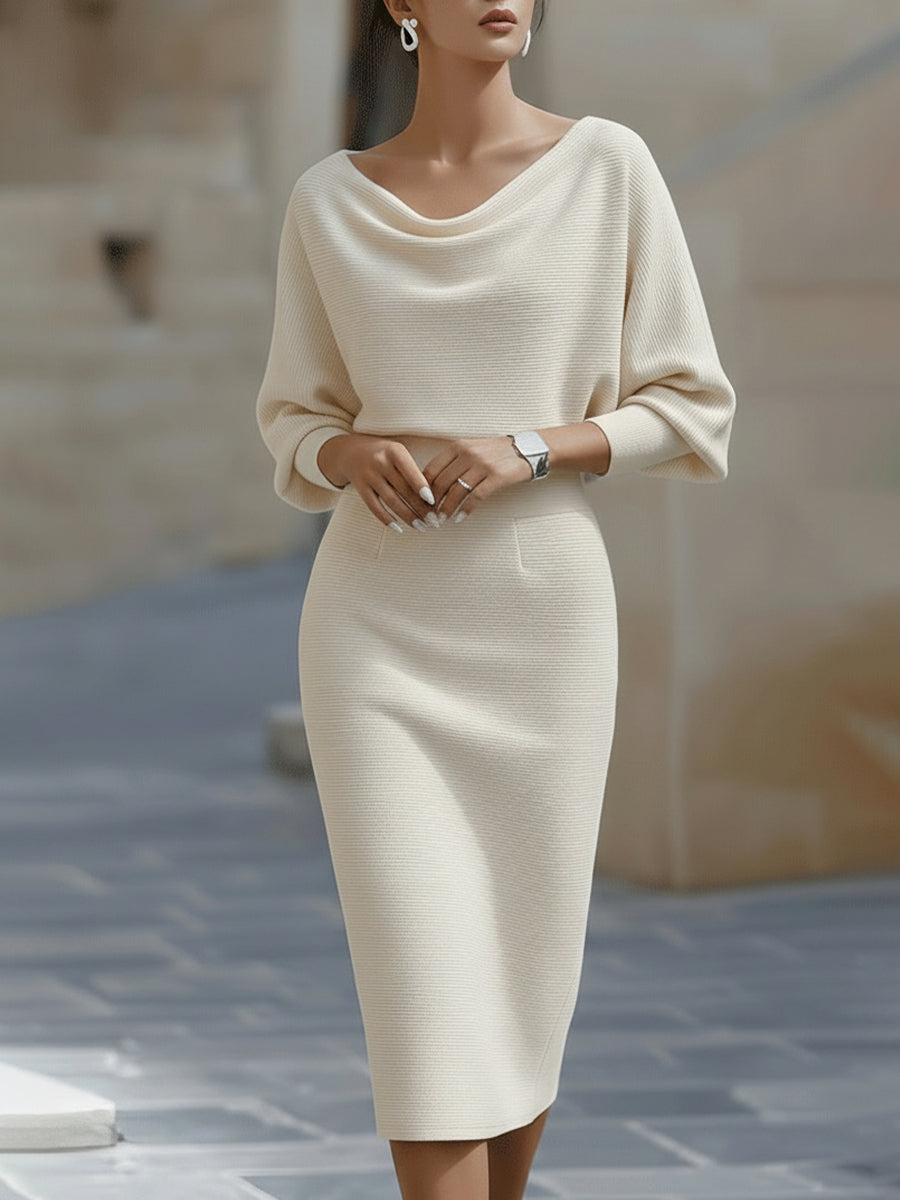 Avalon - Vestido midi con mangas murciélago, suave al tacto