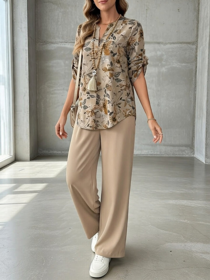 Ilaria - Conjunto de dos piezas con estampado floral y suave al tacto