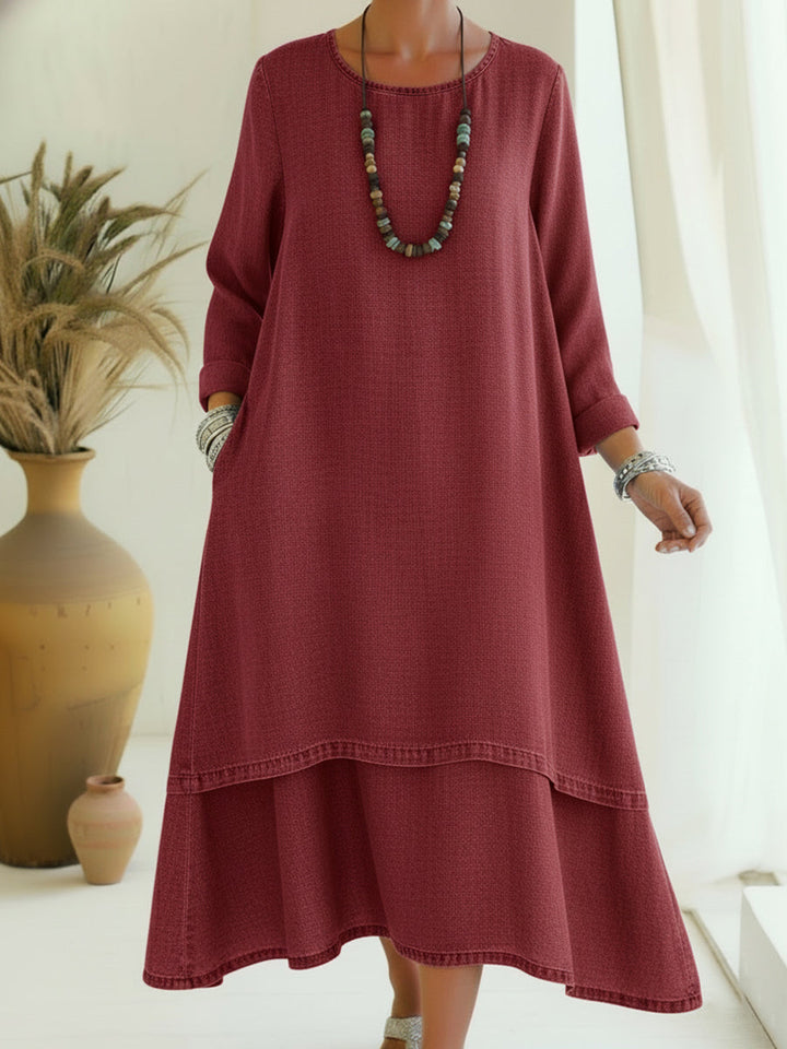 Sienna - Vestido Midi de Manga Larga de Tacto Suave