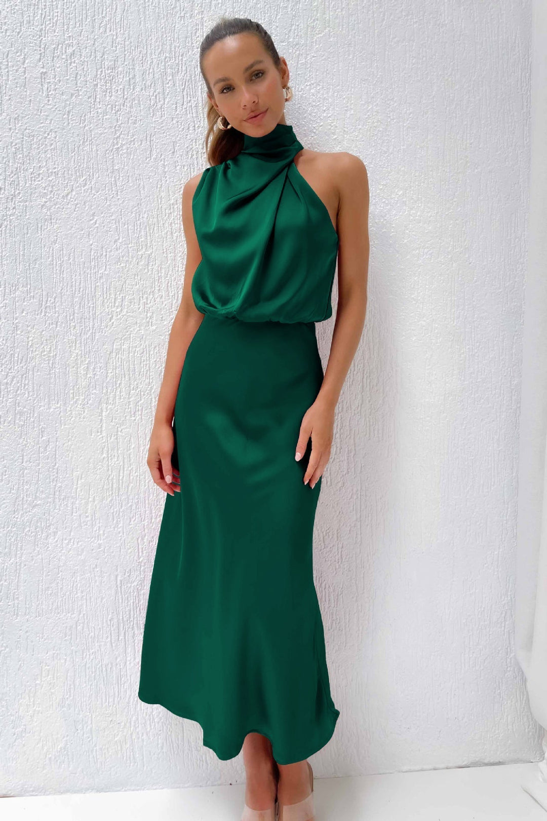Melira - Vestido maxi de cuello alto Regal