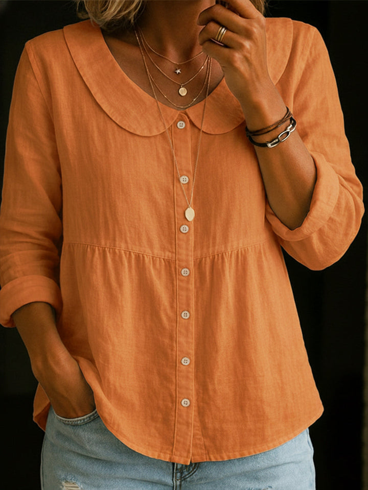 Arlira - Blusa de lino con cuello Peter Pan y tacto suave