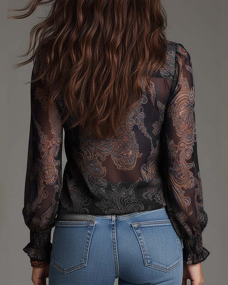 Norayi - Blusa con mangas con olanes y escote en V de tacto suave
