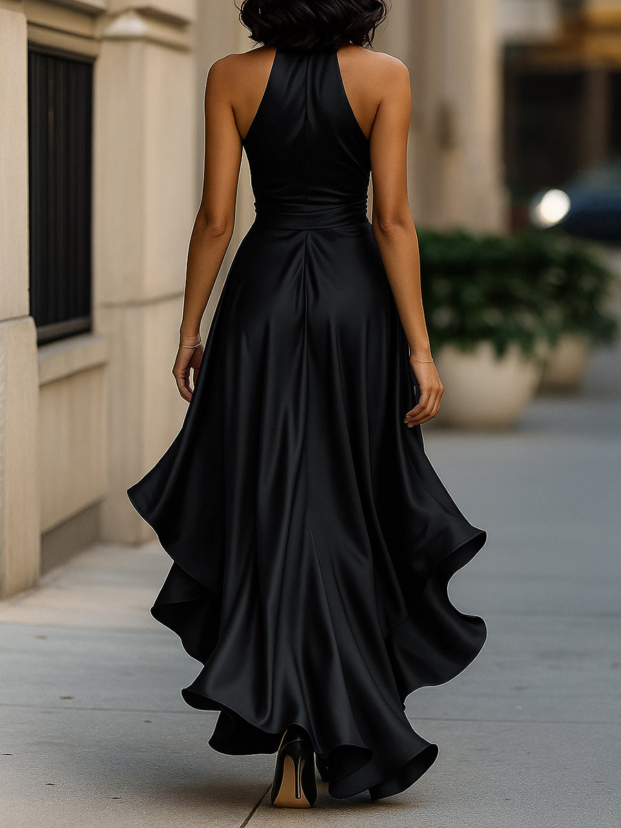 Palmer - Vestido maxi cruzado con escote halter de lujo
