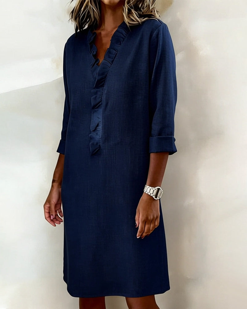 Dorelle - Vestido recto con holanes de mezcla de lino