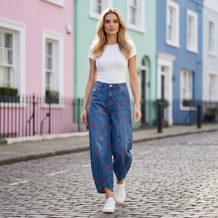 Arabella - Jeans de pernera globo con estampado de corazones