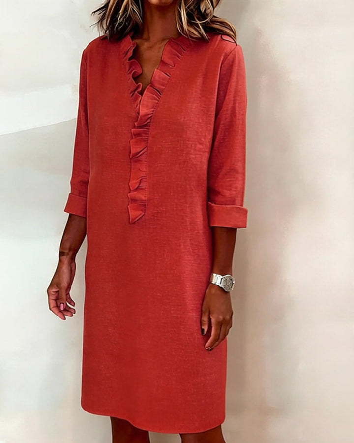 Dorelle - Vestido recto con holanes de mezcla de lino