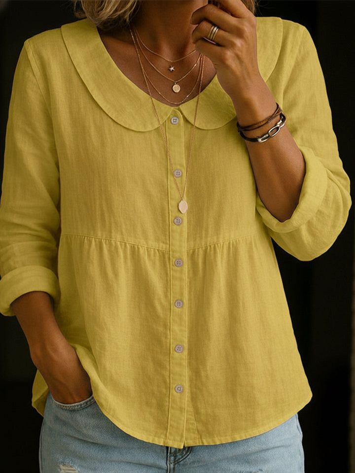 Arlira - Blusa de lino con cuello Peter Pan y tacto suave