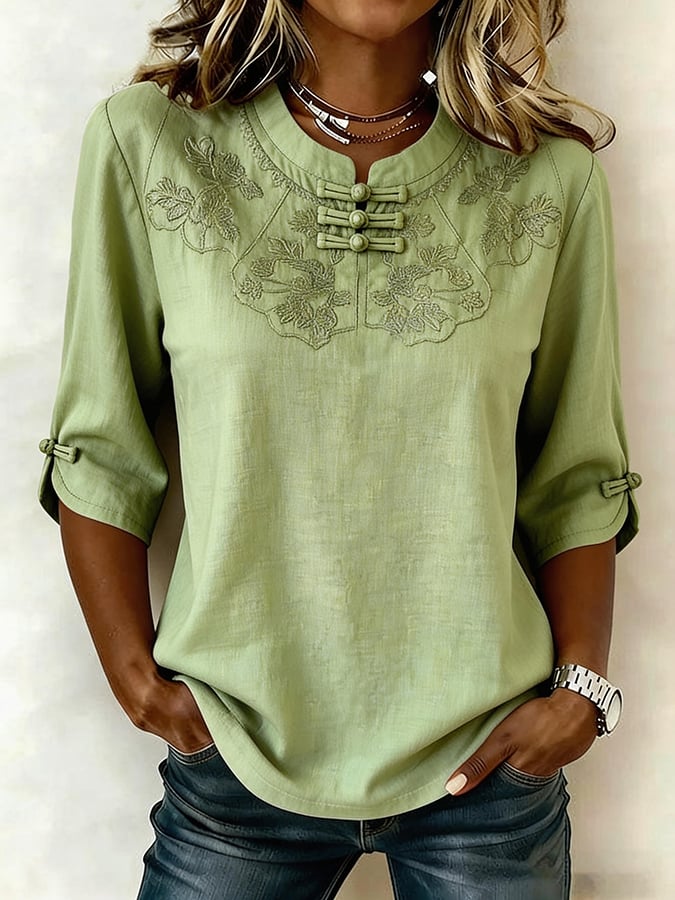 Cressida - Blusa con cuello mao bordado