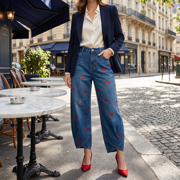 Arabella - Jeans de pernera globo con estampado de corazones