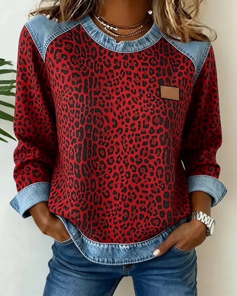 Selara - Suéter de peluche con estampado de leopardo