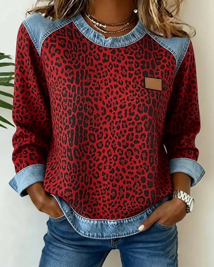 Selara - Suéter de peluche con estampado de leopardo