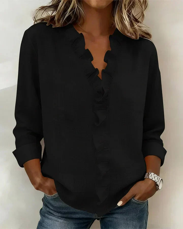 Maeryn - Blusa premium con holanes y escote en V