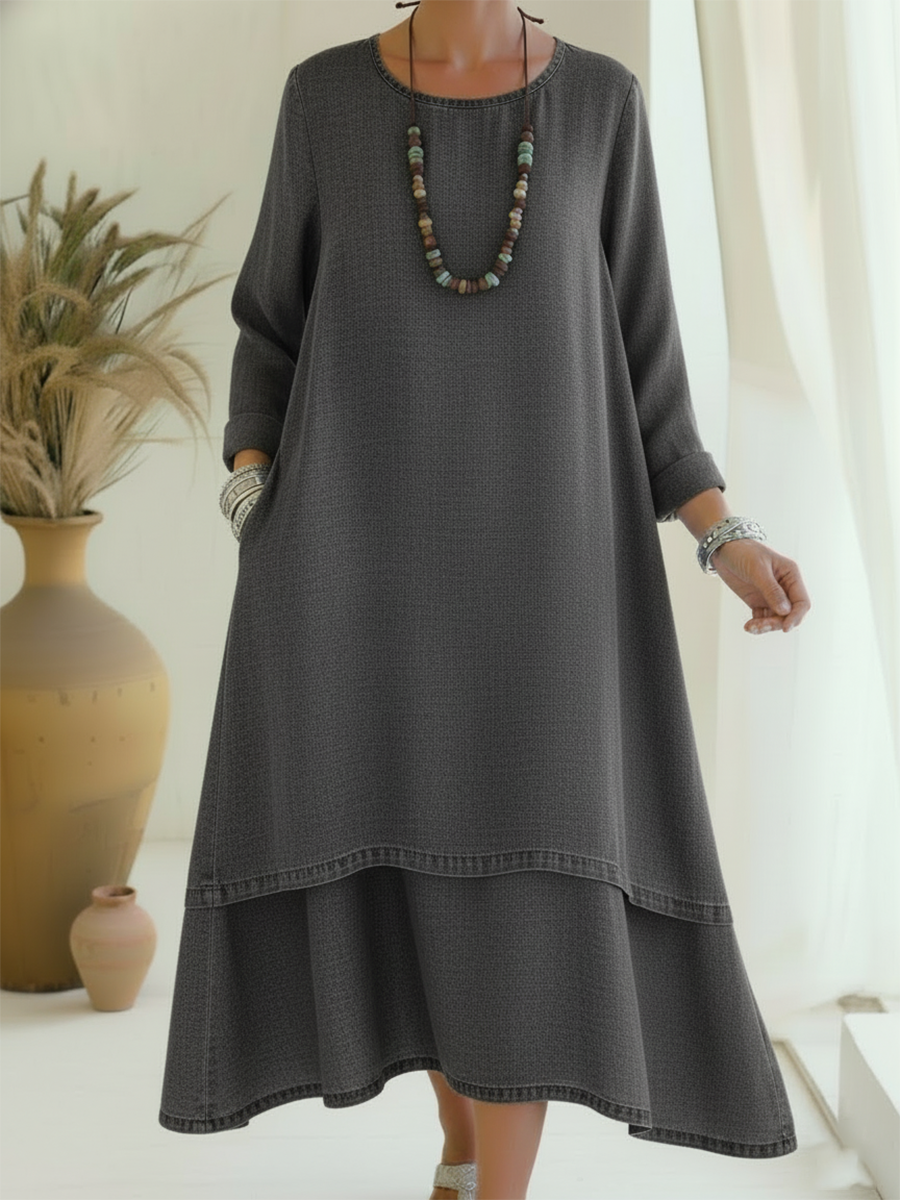 Sienna - Vestido Midi de Manga Larga de Tacto Suave
