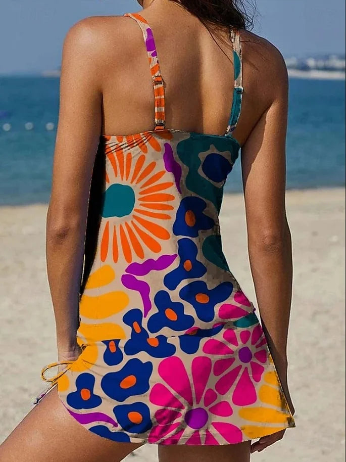 Ysoria - Conjunto de traje de baño con cuello halter estampado