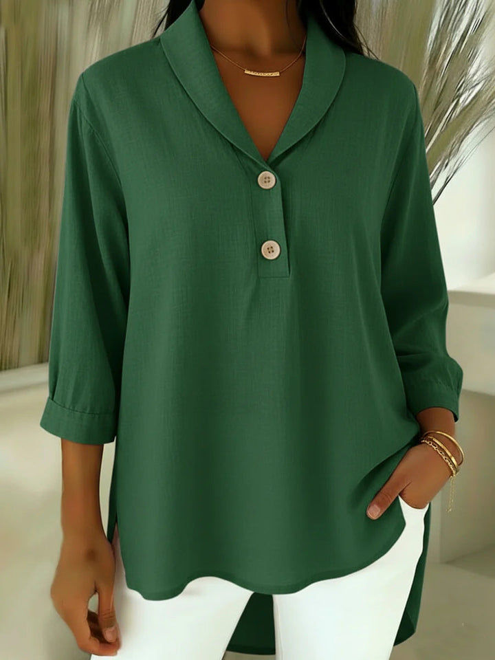 Claire - Blusa abotonada de tacto suave con escote en V