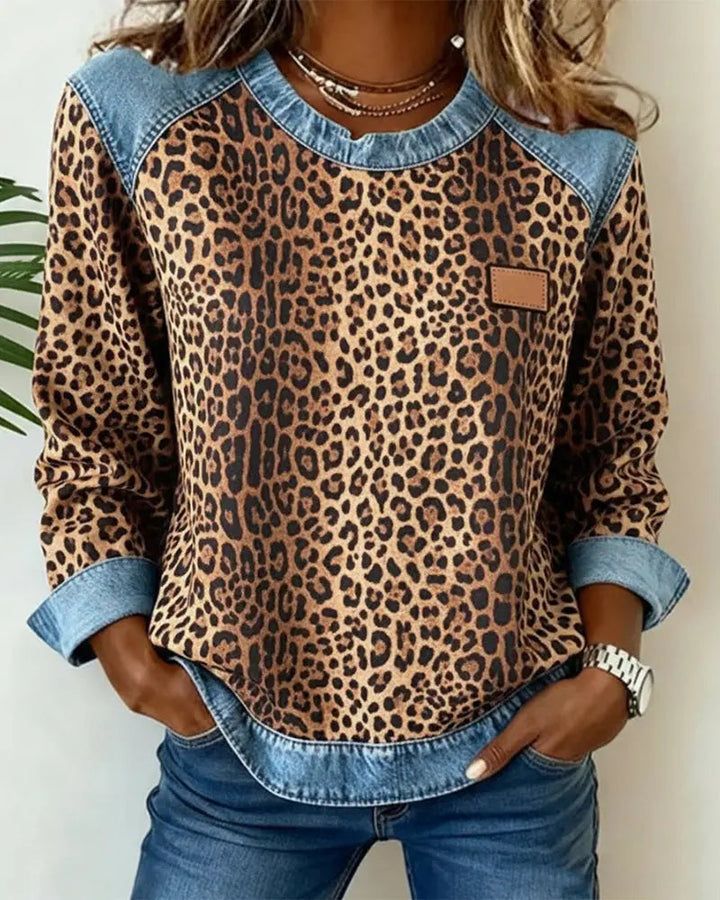 Selara - Suéter de peluche con estampado de leopardo