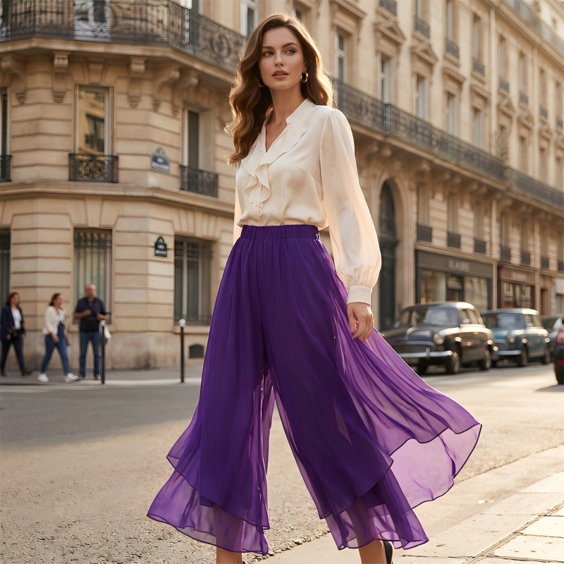 Hope - Pantalón palazzo con capa de chifón
