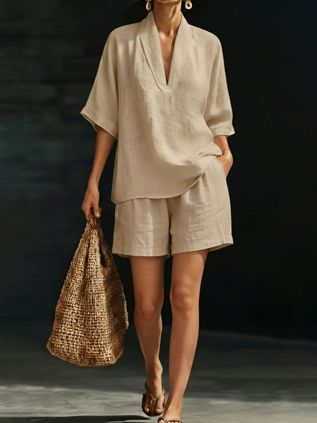 Yamina - Conjunto de top y shorts con escote en V y tacto suave