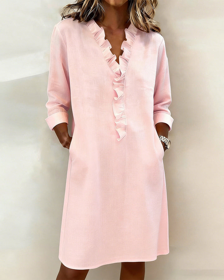 Dorelle - Vestido recto con holanes de mezcla de lino