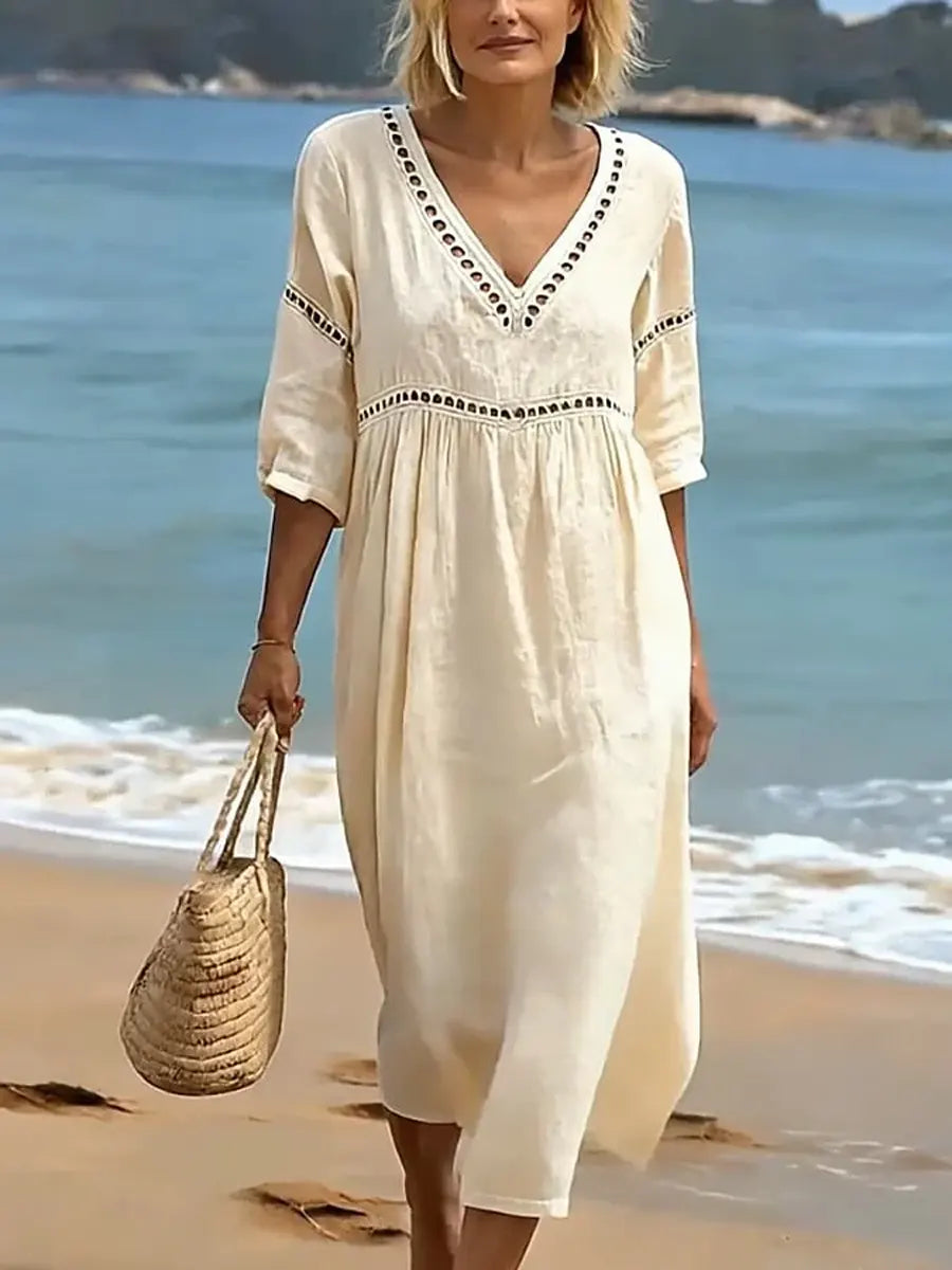 Quessia - Vestido de tacto suave con escote en V