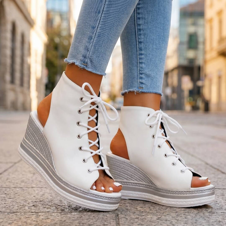 Layla - Sandalias de cuña altas con amarre