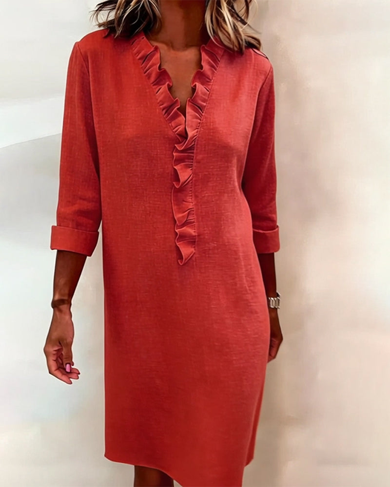 Dorelle - Vestido recto con holanes de mezcla de lino