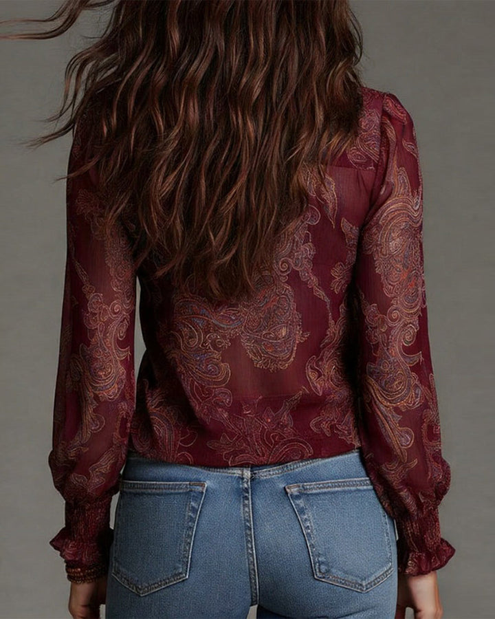 Norayi - Blusa con mangas con olanes y escote en V de tacto suave