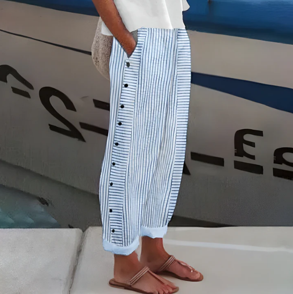 Yareli - Pantalón de pierna ancha de rayas